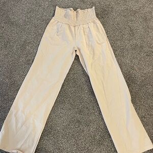High-Waisted Beige Wide-Leg Pants